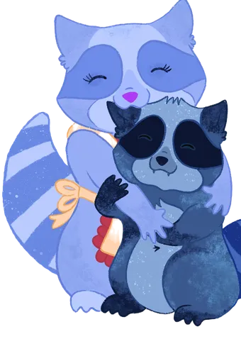 Two raccoons sharing a warm hug